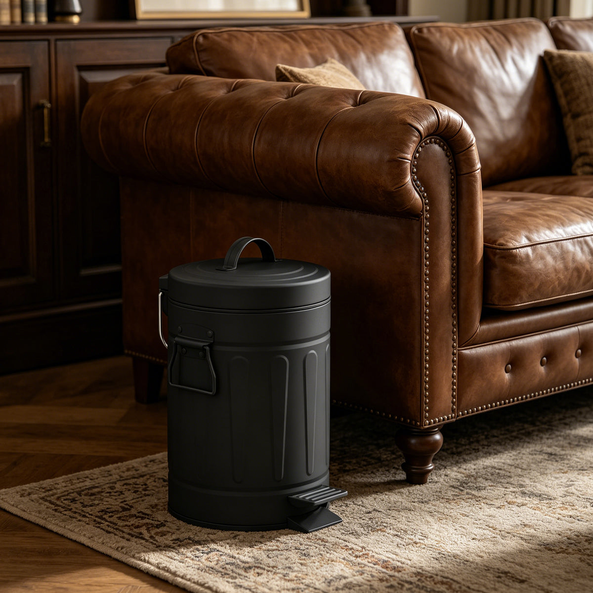 Innovaze 3.2 Gallon and 0.8 Gallon Round Step Bathroom and Office Black Metal Trash Can Set，Black