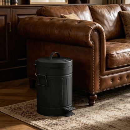 Innovaze 3.2 Gallon and 0.8 Gallon Round Step Bathroom and Office Black Metal Trash Can Set，Black