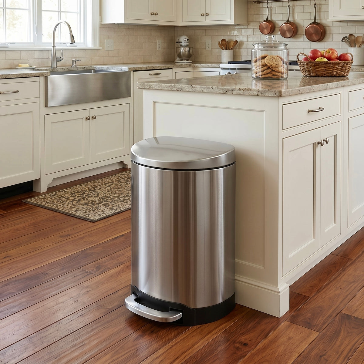Innovaze 10.6 Gallon/40 Liter Stainless Steel Step Trash Can, Space-Saving Semi-Round Kitchen Trash Can, Silver