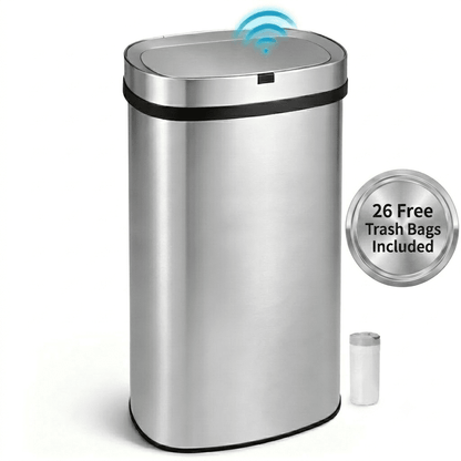 Innovaze 18 Gal. Touchless Motion Sensor Stainless Steel Kitchen Trash Can, Oval Design, Includes 26 Trash Bags, Silver