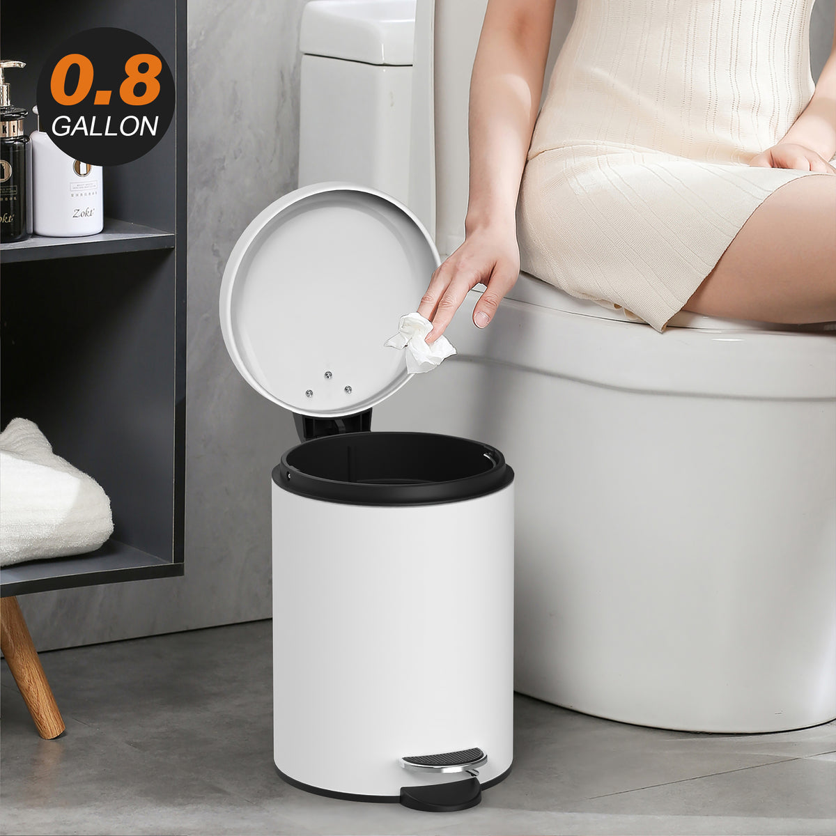 Innovaze 3.2 and 0.8 Gallon Trash Can Combo, Round Step On Office and Bathroom Trash Can, White