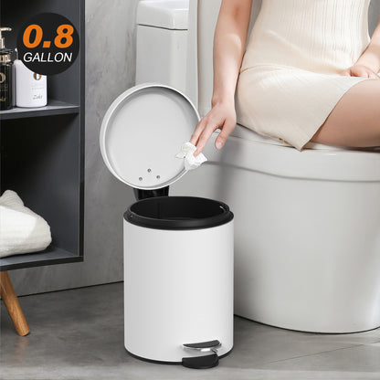 Innovaze 3.2 and 0.8 Gallon Trash Can Combo, Round Step On Office and Bathroom Trash Can, White