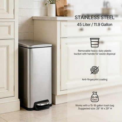 Innovaze 11.9 gal + Two 1.6 gal Slim Trash Can Combo, Stainless Steel Step Kitchen and Bathroom Garbage Can Set