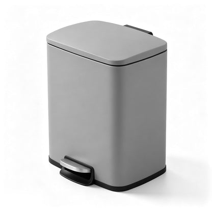 Innovaze 5.3 Gallon/20 Liter Rectangular Stainless Steel step-on Trash Can for bathroom, bedroom, office, Matte Grey