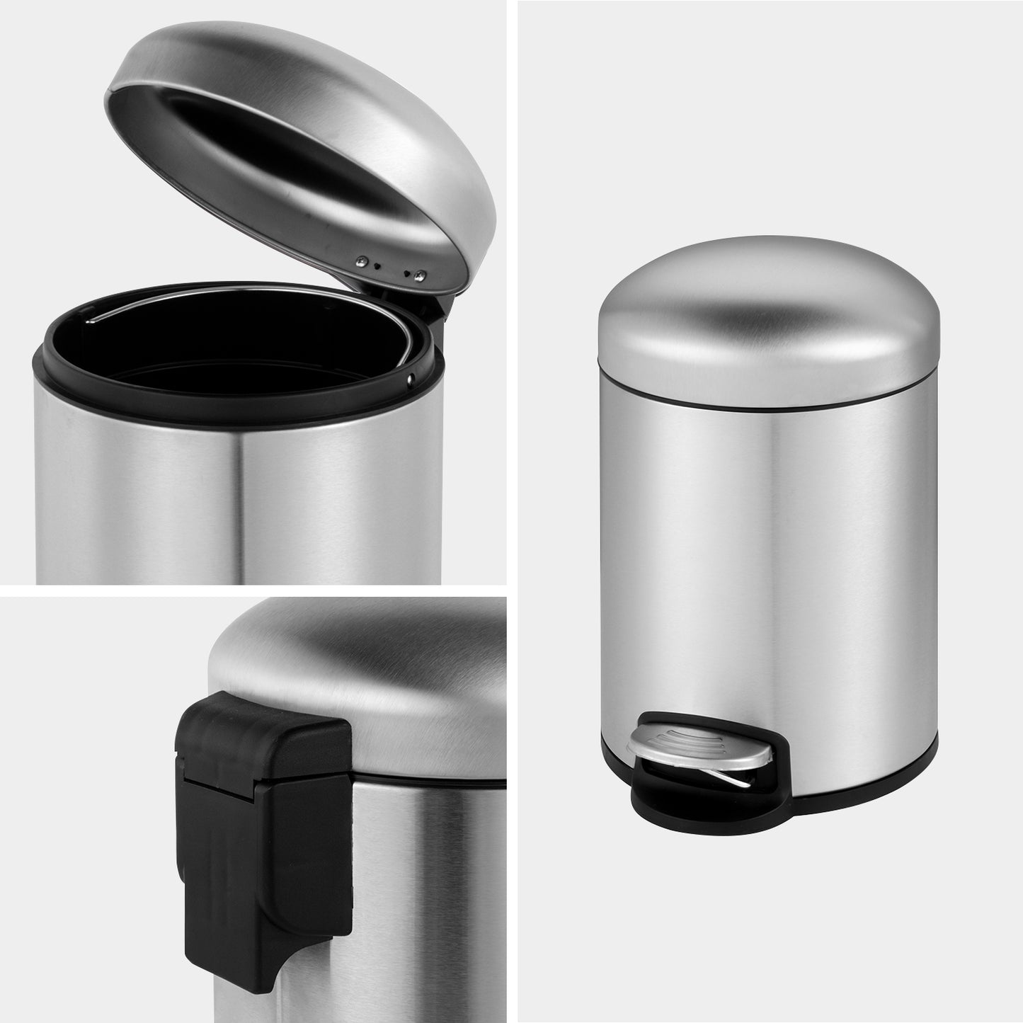 Innovaze 1.3 Gallon/5L Trash Can, Stainless Steel Bathroom Step-on Wastebasket with Lid