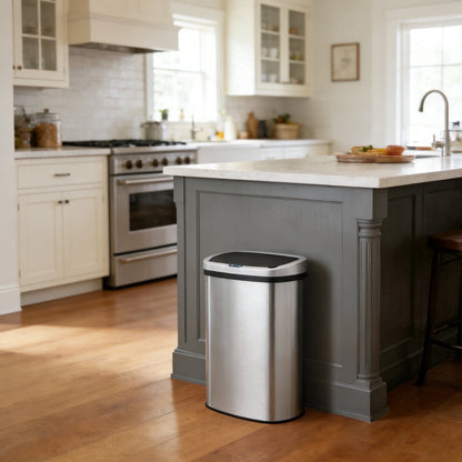 Innovaze 13 Gallon Touchless Motion Sensor Stainless Steel Garbage Can with Durable Plastic Lid , Oval, Silver