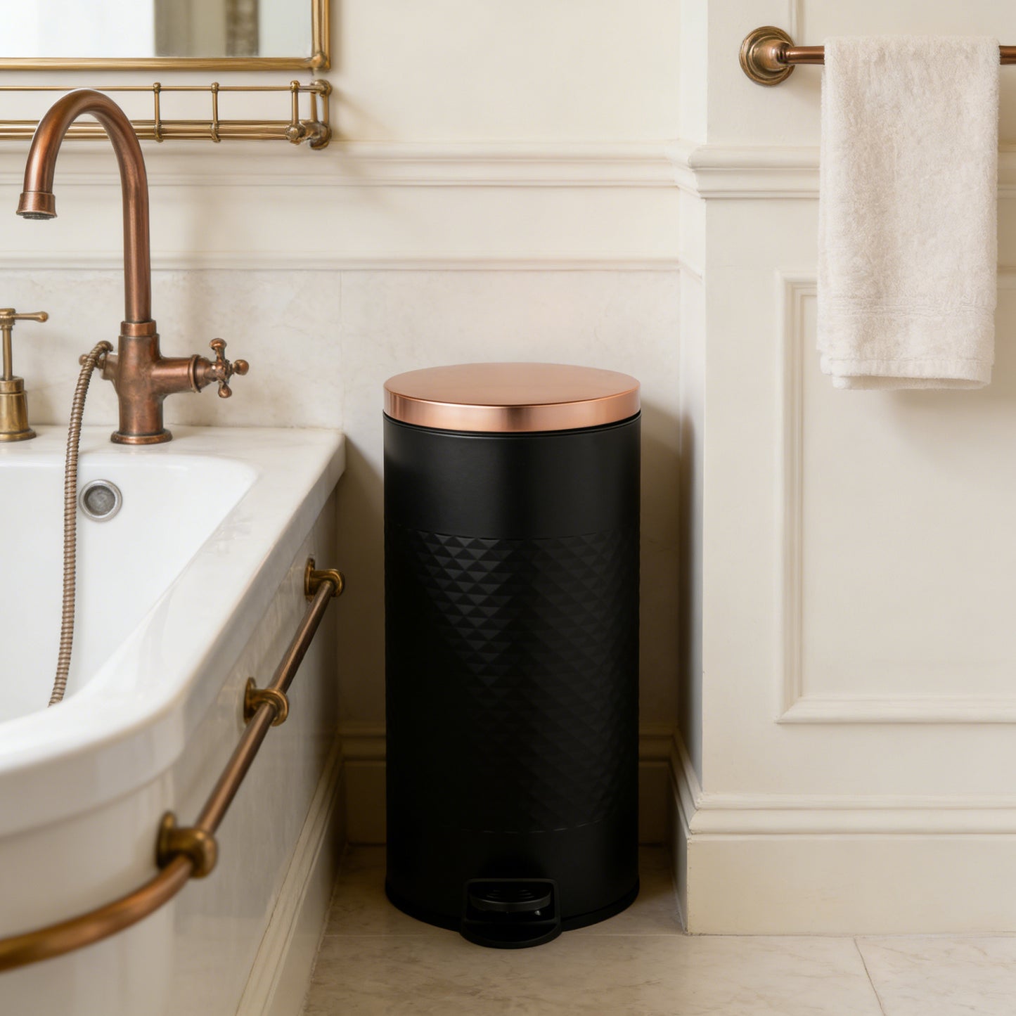 Innovaze 8 gal./30 Liter Carbon Steel Round Step-on Trash Can with Diamond Body for Kitchen, Black