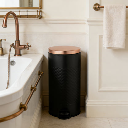 Innovaze 8 gal./30 Liter Carbon Steel Round Step-on Trash Can with Diamond Body for Kitchen, Black