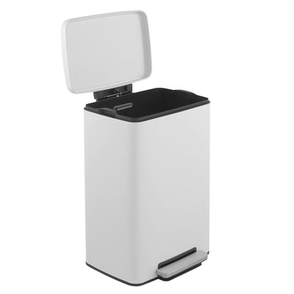 Innovaze 13 Gallon/50 Liter Rectangular Stainless Steel Step-on Trash Can for Kitchen, Matte White