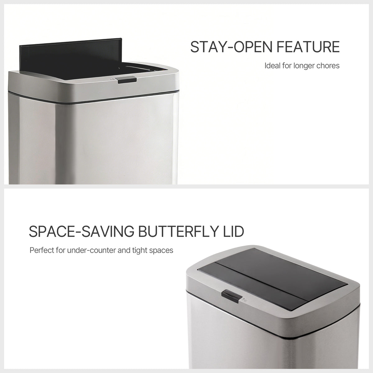 Innovaze 13 Gallon Stainless Steel Motion Sensor Trash Can with Butterfly Lid for Kitchen, Includes 26 Trash Bags, Silver