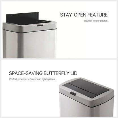 Innovaze 13 Gallon Stainless Steel Motion Sensor Trash Can with Butterfly Lid for Kitchen, Includes 26 Trash Bags, Silver