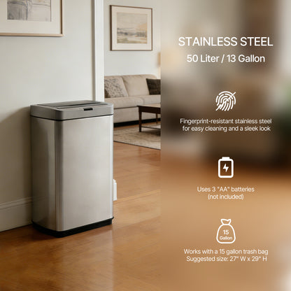 Innovaze 13 Gallon Stainless Steel Motion Sensor Trash Can with Butterfly Lid for Kitchen, Includes 26 Trash Bags, Silver