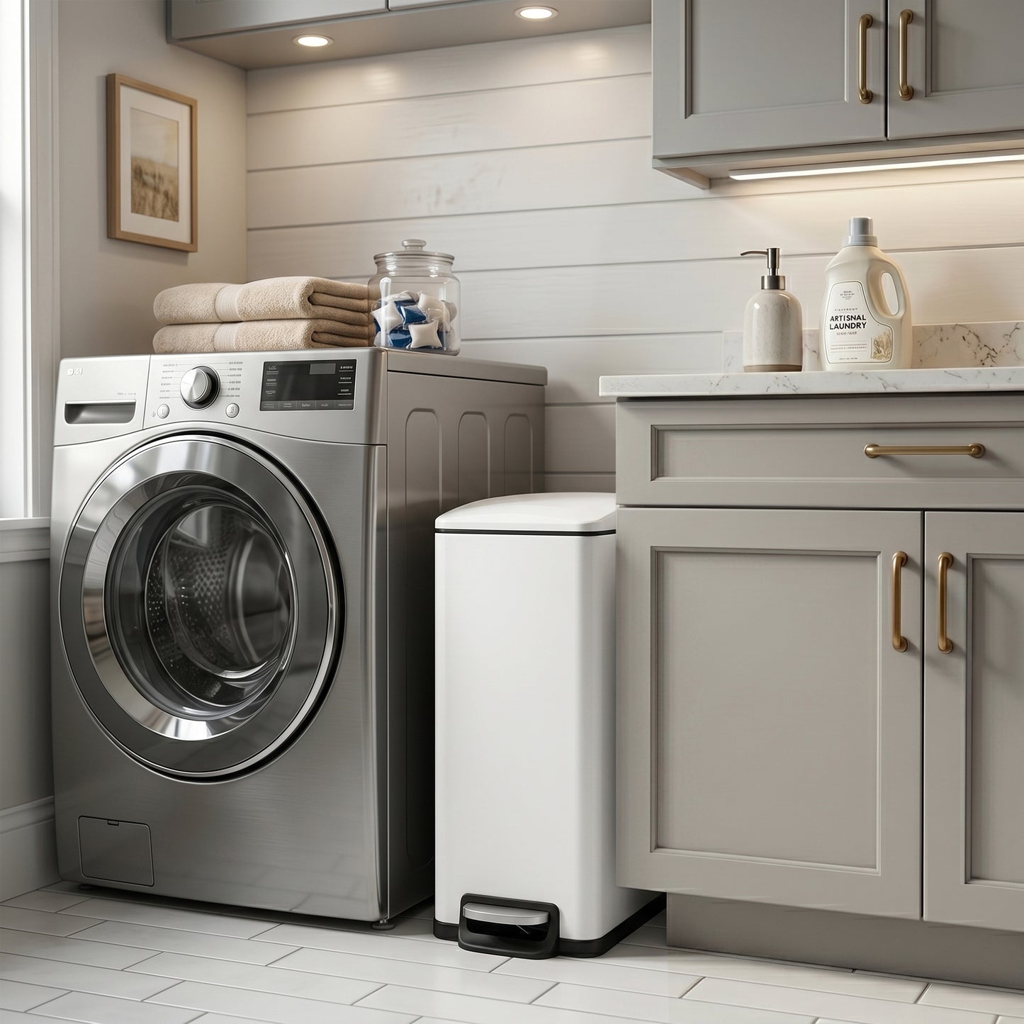 Innovaze 11.9 Gal./ 45 Liter Slim Stainless-Steel-Made Step-on kitchen Trash Can (Matt White)