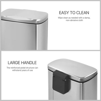 Innovaze 1.3 gal./5 Liter Stainless Steel Rectangular Trash Can, Step-on Trash Can for Bathroom, Bedroom and Office, Silver