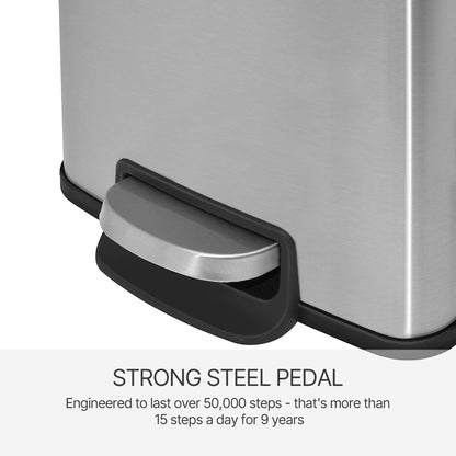 Innovaze 1.3 gal./5 Liter Stainless Steel Rectangular Trash Can, Step-on Trash Can for Bathroom, Bedroom and Office, Silver