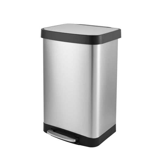 Innovaze 14.5 Gallon Trash Can, Stainless Steel Rectangular Step on Kitchen Garbage Can, Silver