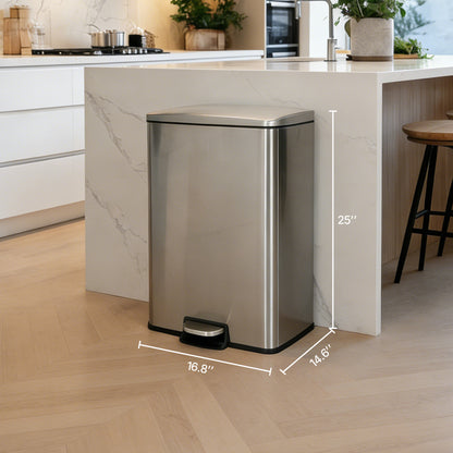 Innovaze 13 Gallon/50 Liter Trash Can, Stainless Steel Step on Garbage Can for Kitchen, Silver
