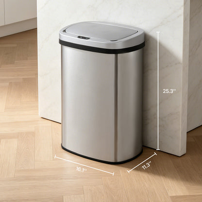 Innovaze 13.2 Gallon Motion Sensor Trash Can, Stainless Steel Oval Kitchen Garbage Can, Silver