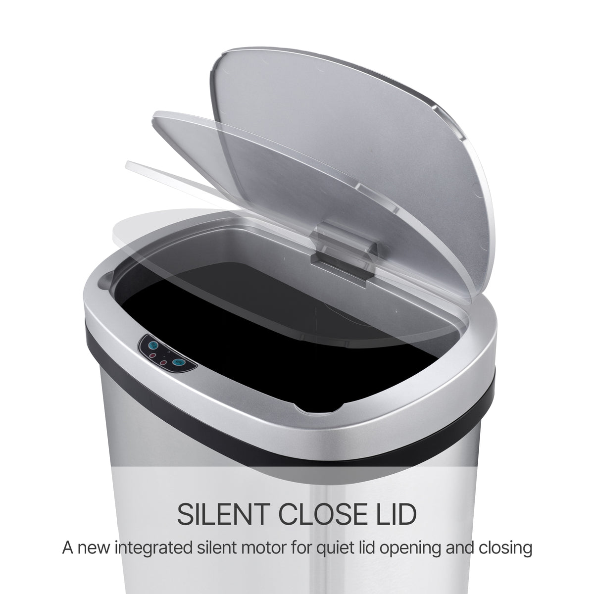 Innovaze 13.2 Gallon Motion Sensor Trash Can, Stainless Steel Oval Kitchen Garbage Can, Silver