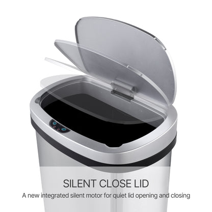 Innovaze 13.2 Gallon Motion Sensor Trash Can, Stainless Steel Oval Kitchen Garbage Can, Silver