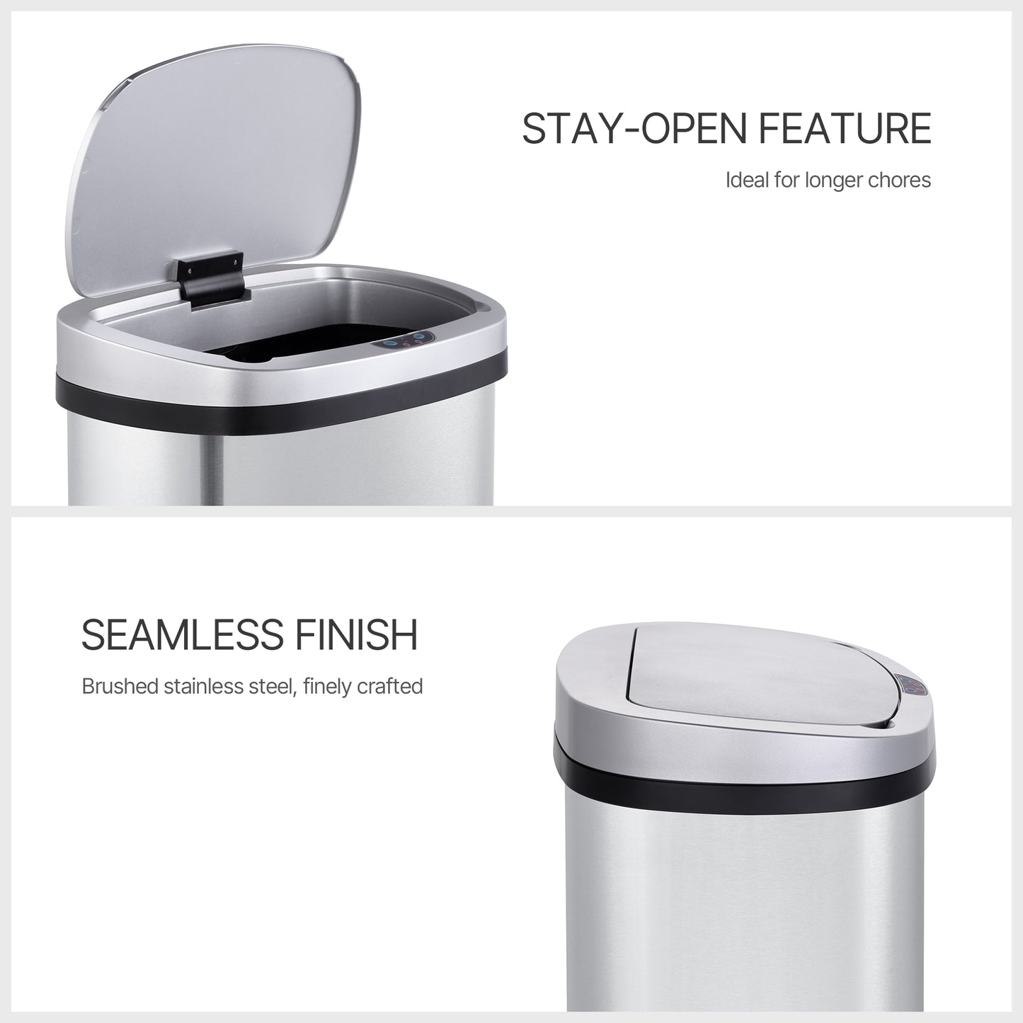 Innovaze 13.2 Gallon Motion Sensor Trash Can, Stainless Steel Oval Kitchen Garbage Can, Silver