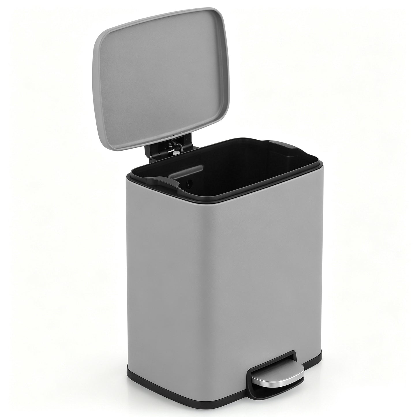 Innovaze 5.3 Gallon/20 Liter Rectangular Stainless Steel step-on Trash Can for bathroom, bedroom, office, Matte Grey