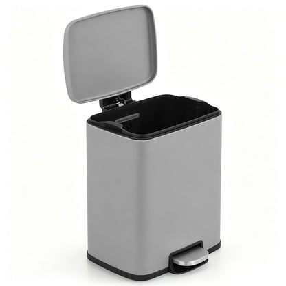 Innovaze 5.3 Gallon/20 Liter Rectangular Stainless Steel step-on Trash Can for bathroom, bedroom, office, Matte Grey