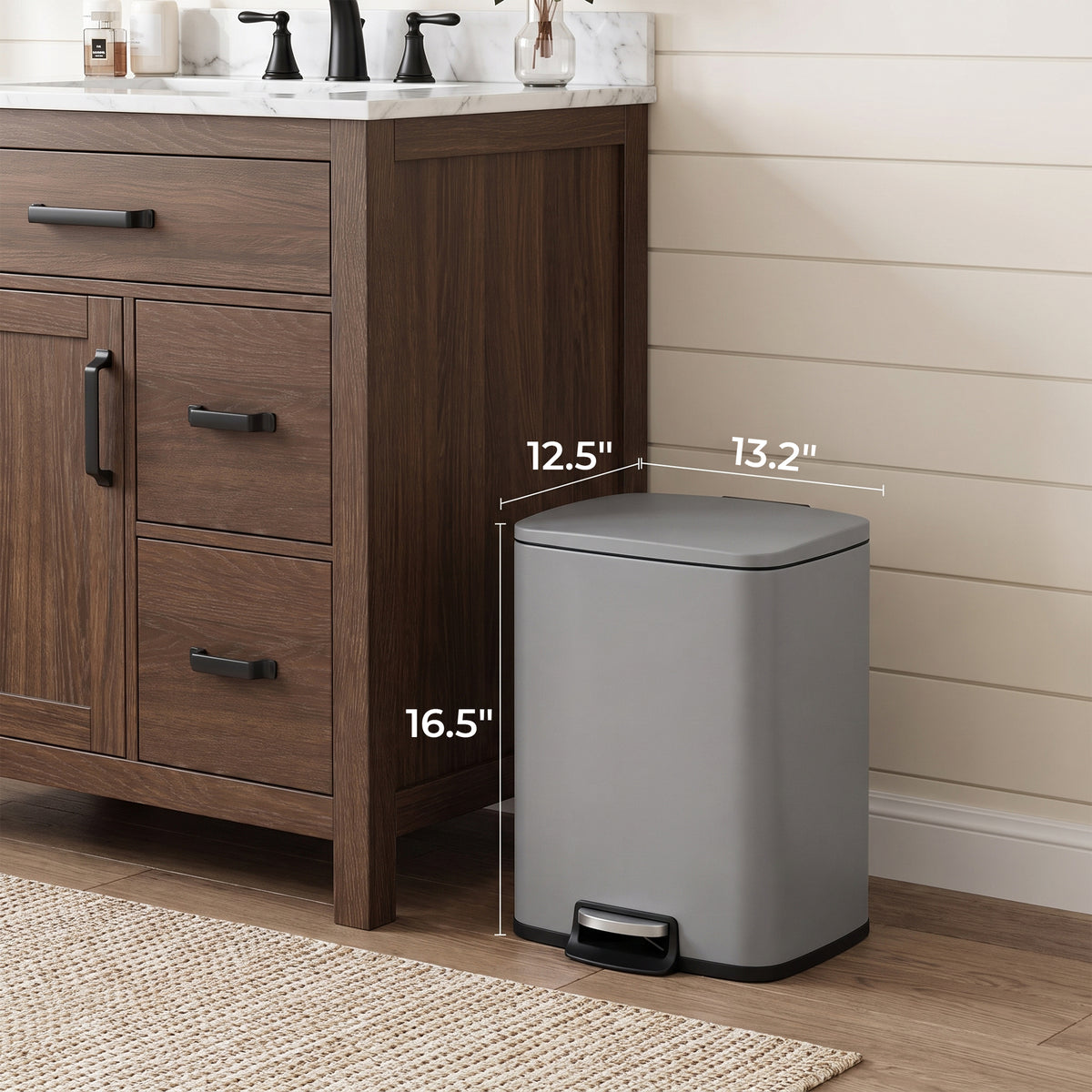 Innovaze 5.3 Gallon/20 Liter Rectangular Stainless Steel step-on Trash Can for bathroom, bedroom, office, Matte Grey