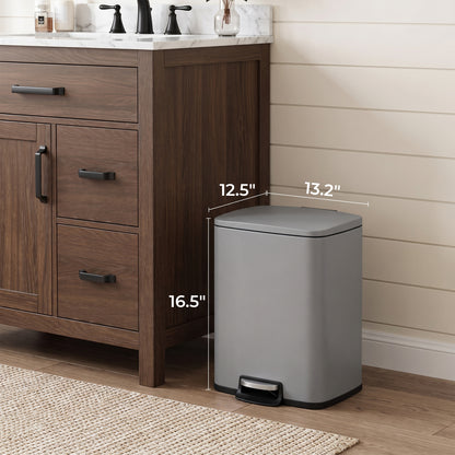 Innovaze 5.3 Gallon/20 Liter Rectangular Stainless Steel step-on Trash Can for bathroom, bedroom, office, Matte Grey