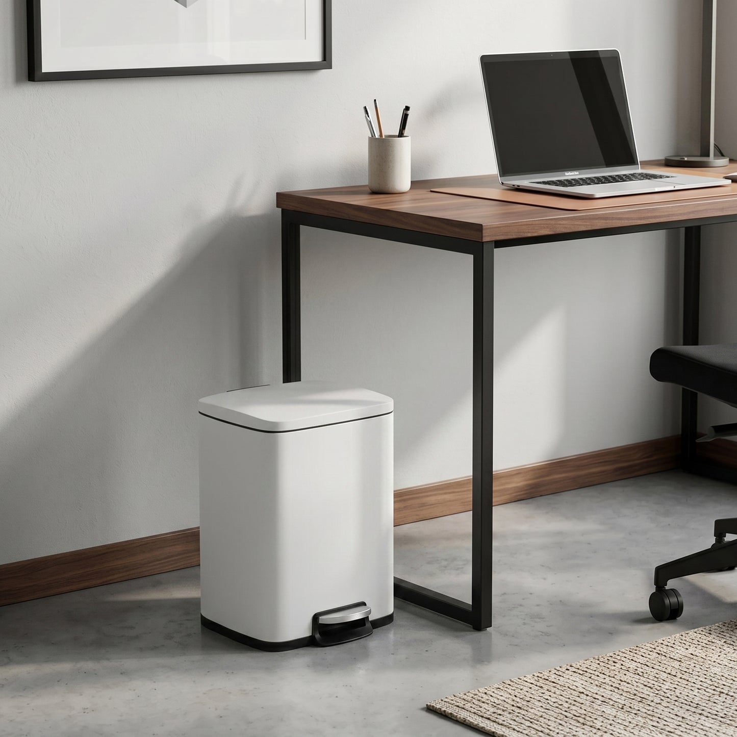 Innovaze 5.3 Gallon/20 Liter Rectangular Stainless Steel step-on Trash Can for bathroom, bedroom, office, Matte White