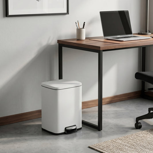 Innovaze 5.3 Gallon/20 Liter Rectangular Stainless Steel step-on Trash Can for bathroom, bedroom, office, Matte White