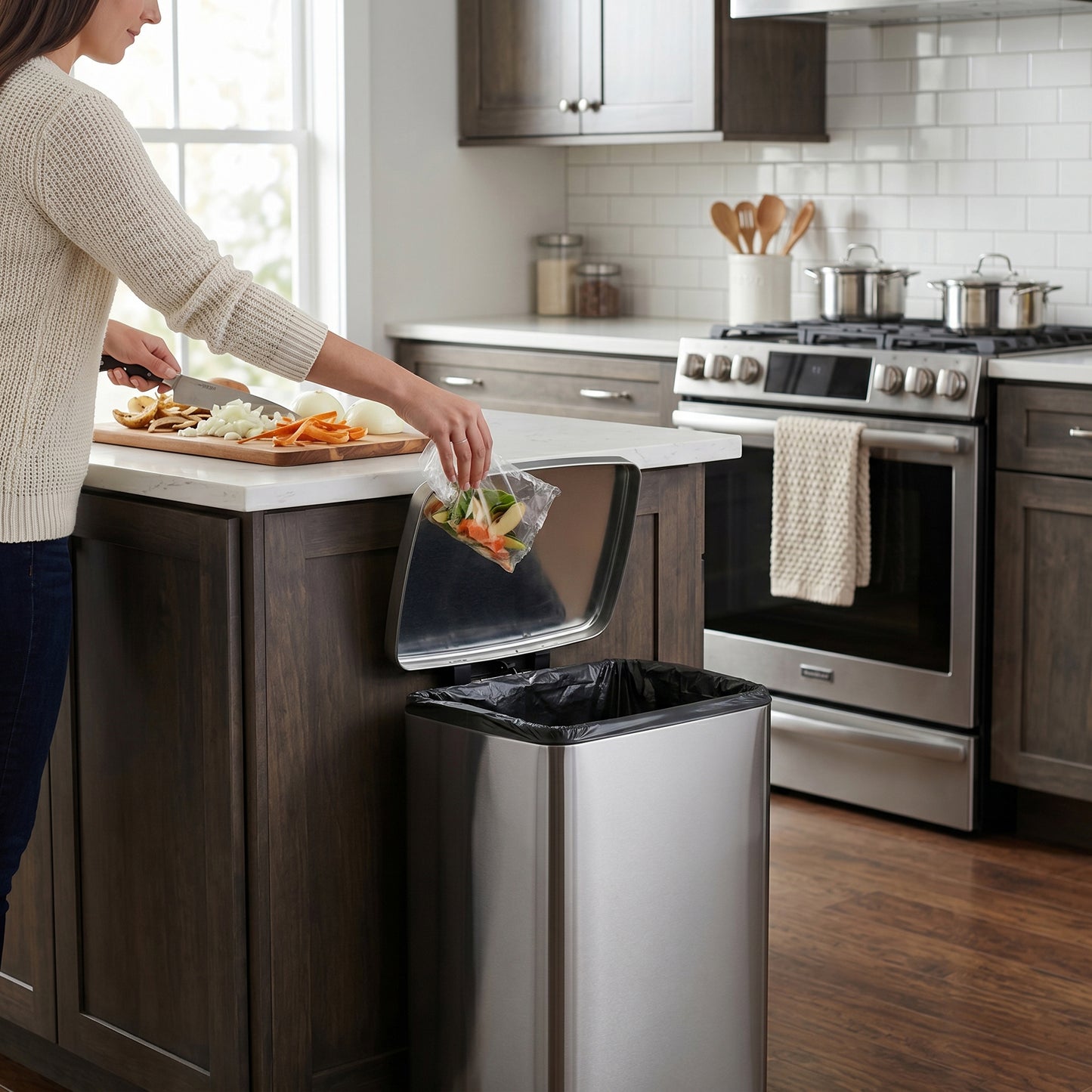 Innovaze 13 Gallon/50 Liter Rectangular Stainless Steel Step-on Trash Can for Kitchen