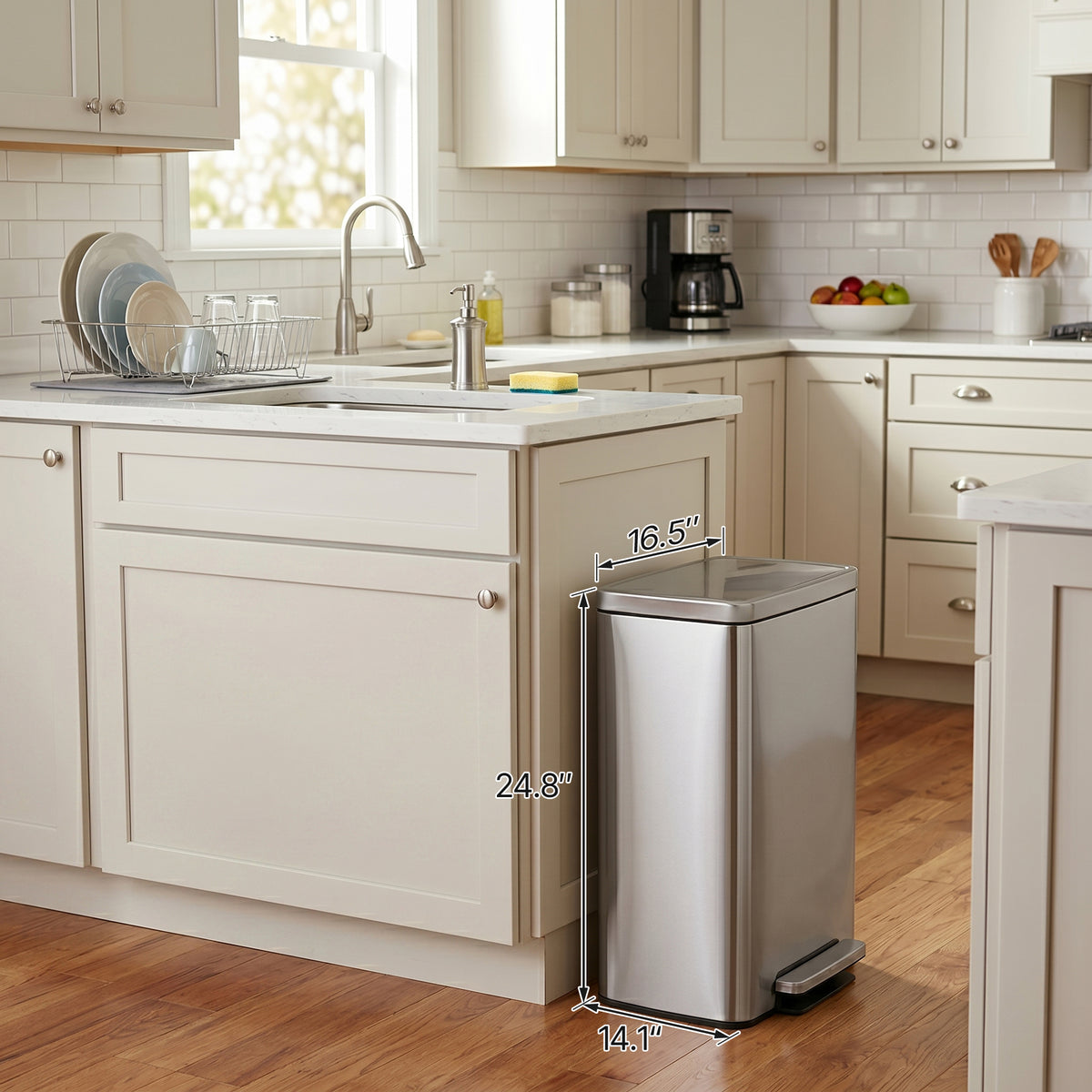 Innovaze 13 Gallon/50 Liter Rectangular Stainless Steel Step-on Trash Can for Kitchen