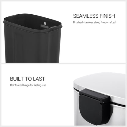 Innovaze 13 +2.1 Gal./50+8 Liter Oval Shape Stainless Steel Step-on Trash Can for Kitchen and Bathroom