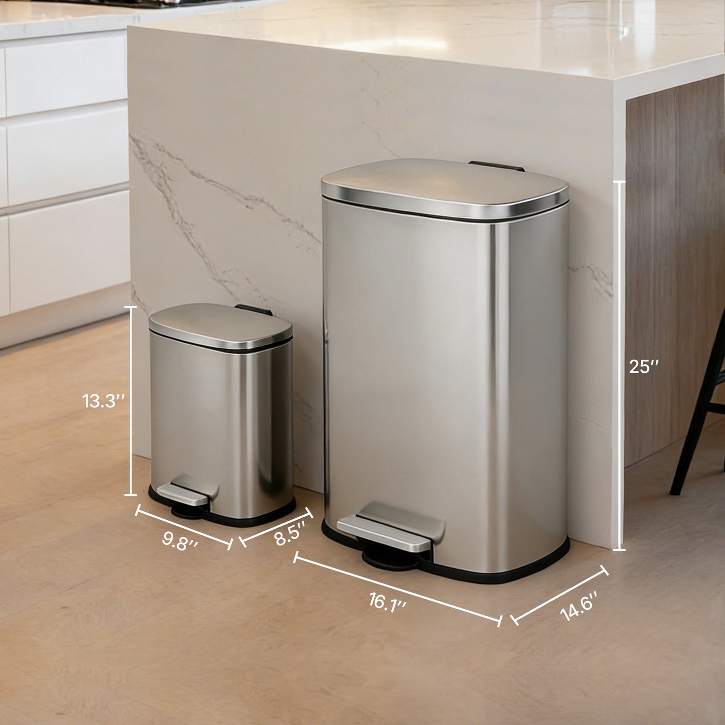 Innovaze 13 +2.1 Gal./50+8 Liter Oval Shape Stainless Steel Step-on Trash Can for Kitchen and Bathroom