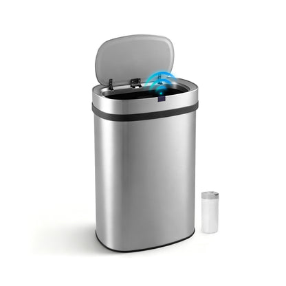 Innovaze 13 Gal. Touchless Motion Sensor Stainless Steel Kitchen Trash Can, Oval Design, Includes 45 Trash Bags, Silver
