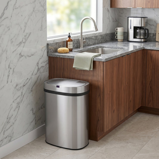 Innovaze 13 Gal. Touchless Motion Sensor Stainless Steel Kitchen Trash Can, Oval Design, Includes 45 Trash Bags, Silver