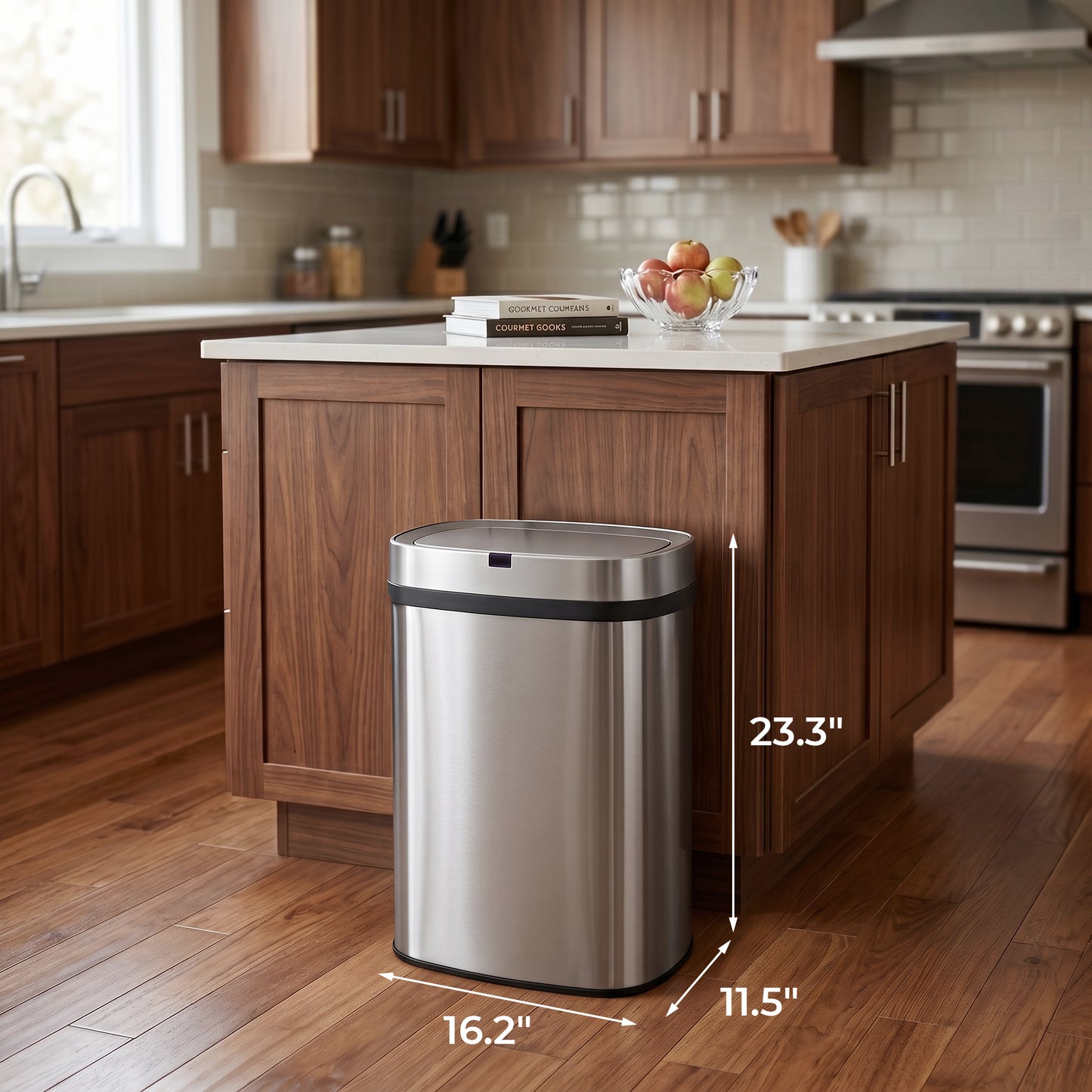 Innovaze 13 Gal. Touchless Motion Sensor Stainless Steel Kitchen Trash Can, Oval Design, Includes 45 Trash Bags, Silver