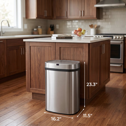 Innovaze 13 Gal. Touchless Motion Sensor Stainless Steel Kitchen Trash Can, Oval Design, Includes 45 Trash Bags, Silver