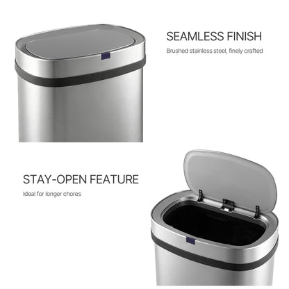 Innovaze 13 Gal. Touchless Motion Sensor Stainless Steel Kitchen Trash Can, Oval Design, Includes 45 Trash Bags, Silver