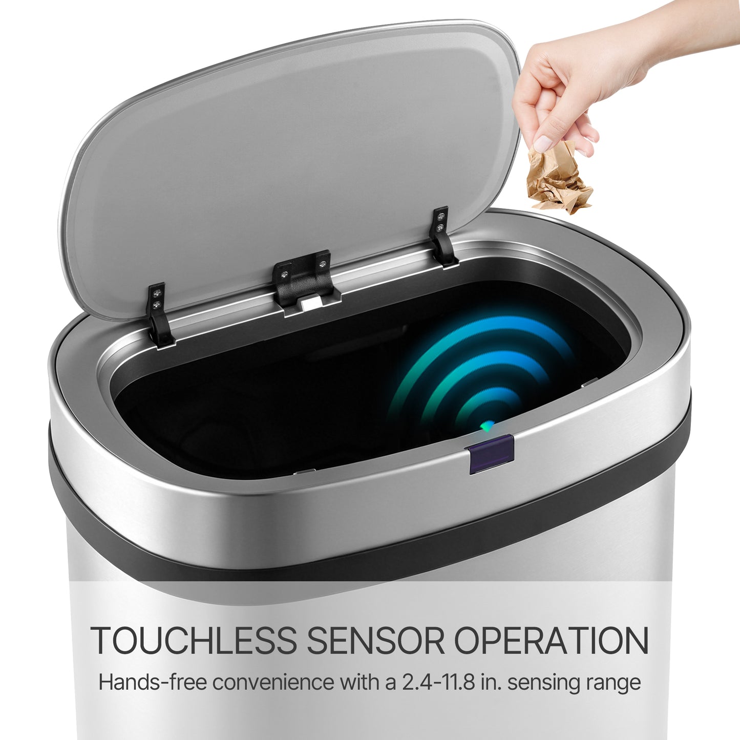 Innovaze 13 Gal. Touchless Motion Sensor Stainless Steel Kitchen Trash Can, Oval Design, Includes 45 Trash Bags, Silver