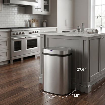 Innovaze 16 Gal. Touchless Motion Sensor Stainless Steel Kitchen Trash Can, Oval Design, Includes 45 Trash Bags, Silver