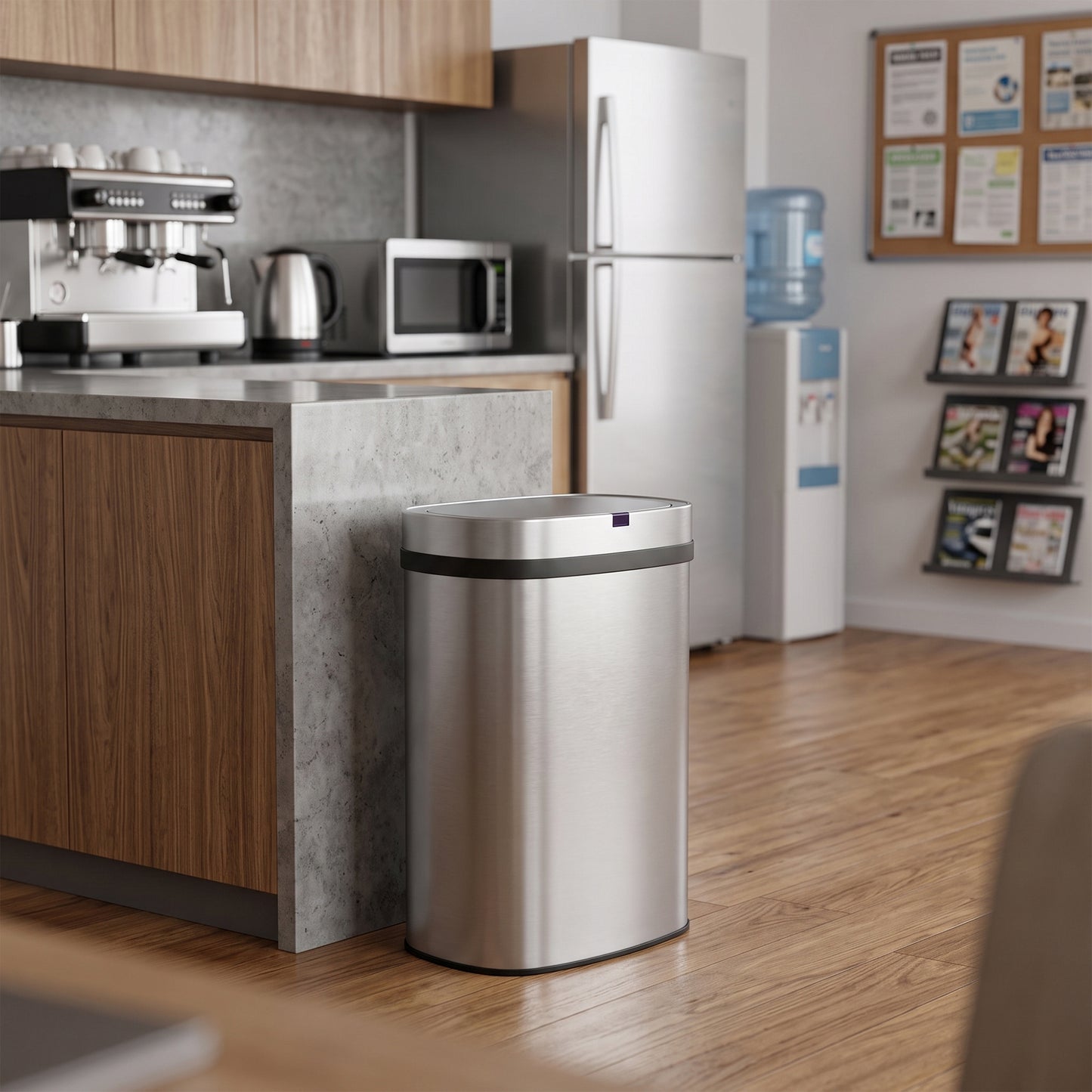 Innovaze 16 Gal. Touchless Motion Sensor Stainless Steel Kitchen Trash Can, Oval Design, Includes 45 Trash Bags, Silver