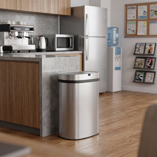 Innovaze 16 Gal. Touchless Motion Sensor Stainless Steel Kitchen Trash Can, Oval Design, Includes 45 Trash Bags, Silver