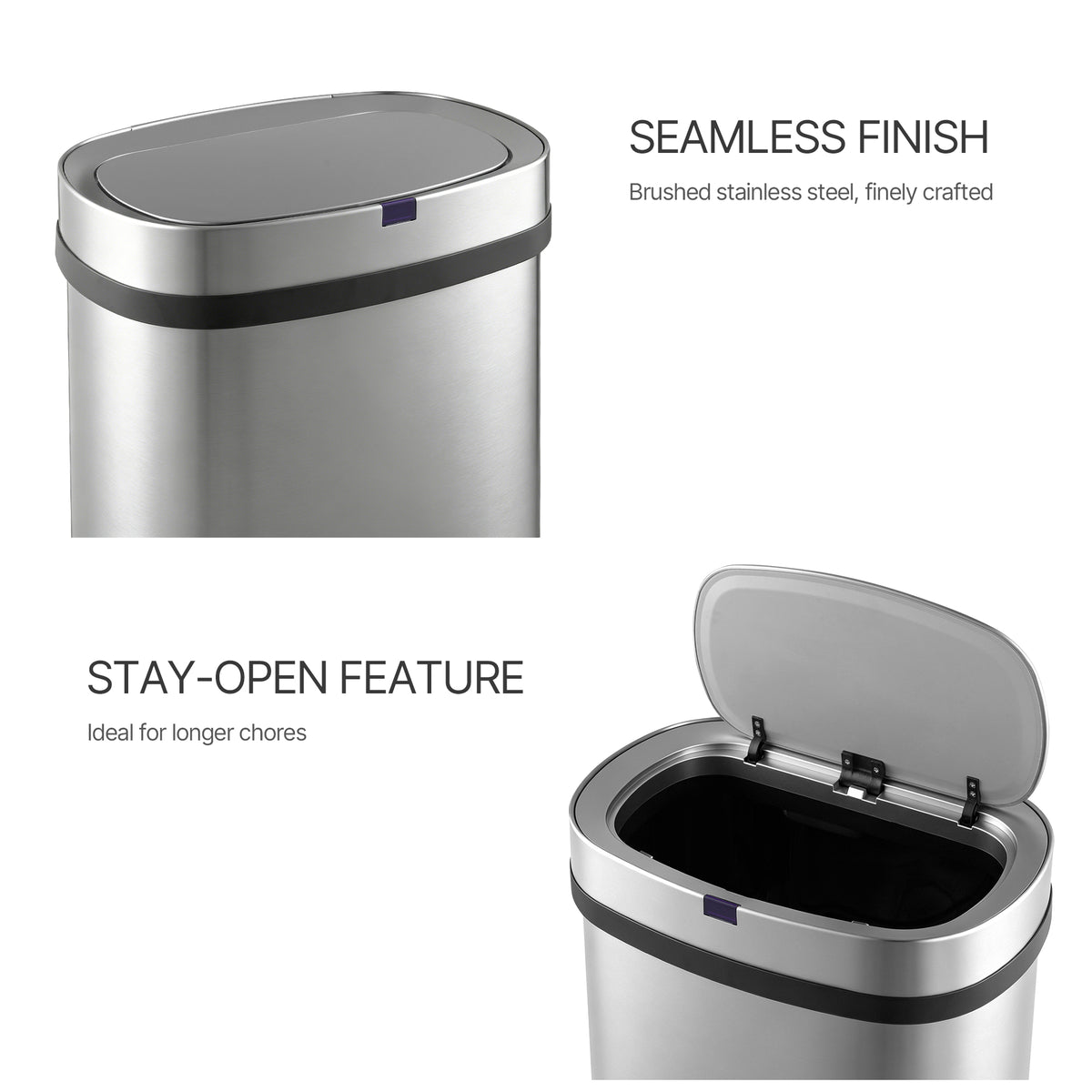 Innovaze 18 Gal. Touchless Motion Sensor Stainless Steel Kitchen Trash Can, Oval Design, Includes 26 Trash Bags, Silver