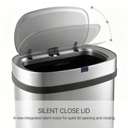 Innovaze 18 Gal. Touchless Motion Sensor Stainless Steel Kitchen Trash Can, Oval Design, Includes 26 Trash Bags, Silver