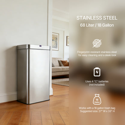 Innovaze 18 Gallon Stainless Steel Rectangular Motion Sensor Trash Can for Kitchen