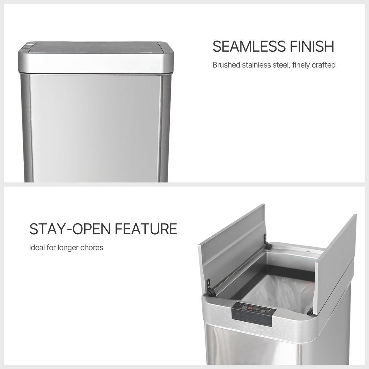 Innovaze 16 Gallon Stainless Steel Slim Motion Sensor Trash Can with Plastic Butterfly Lid, Includes 26 Trash Bags, Silver