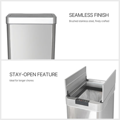 Innovaze 16 Gallon Stainless Steel Slim Motion Sensor Trash Can with Plastic Butterfly Lid, Includes 26 Trash Bags, Silver