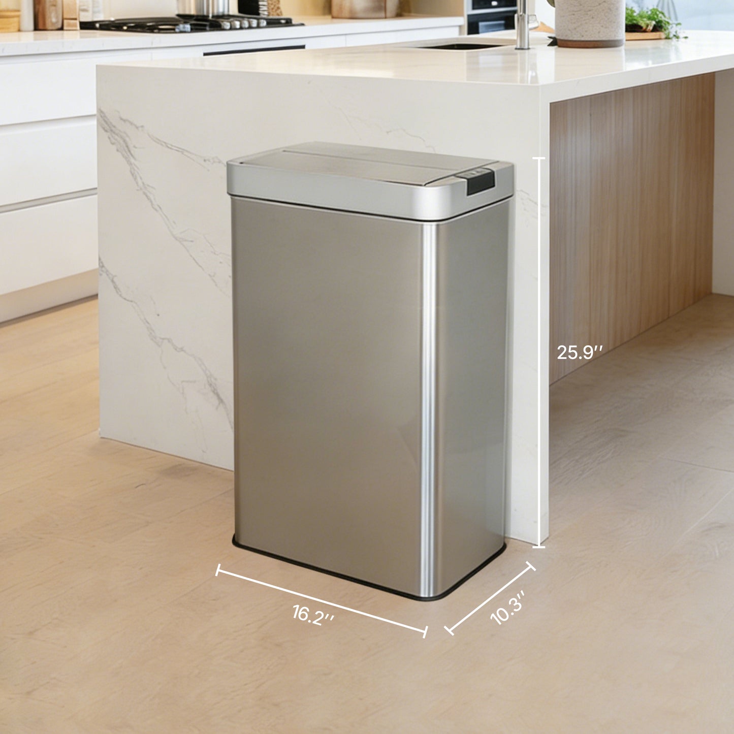 Innovaze 16 Gallon Stainless Steel Slim Motion Sensor Trash Can with Plastic Butterfly Lid, Includes 26 Trash Bags, Silver